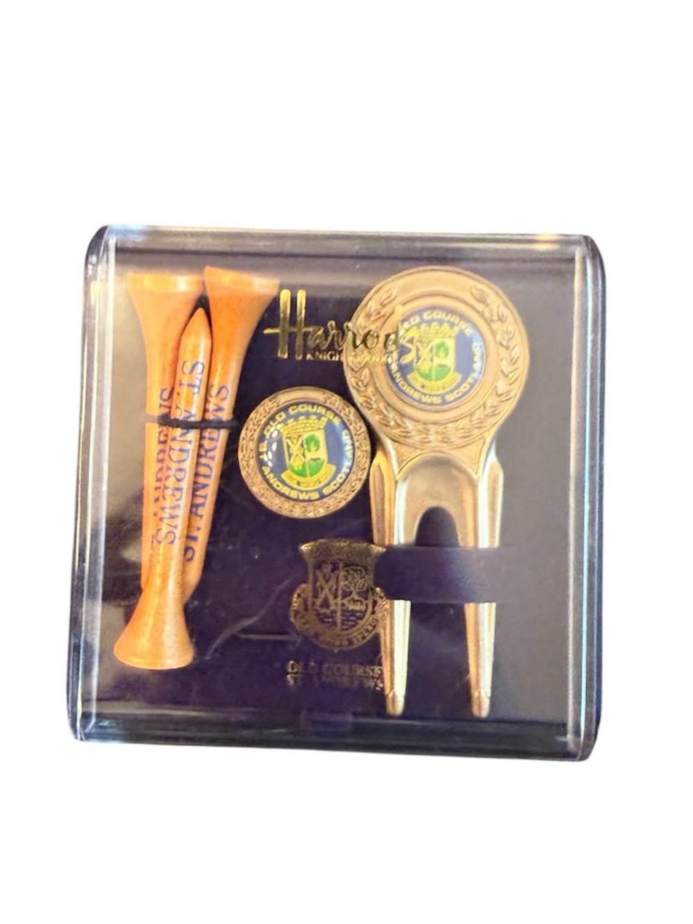 Harrod's St Andrews Golf Course Gift Set Ball Marker Tees Divot Tool Golf GIft